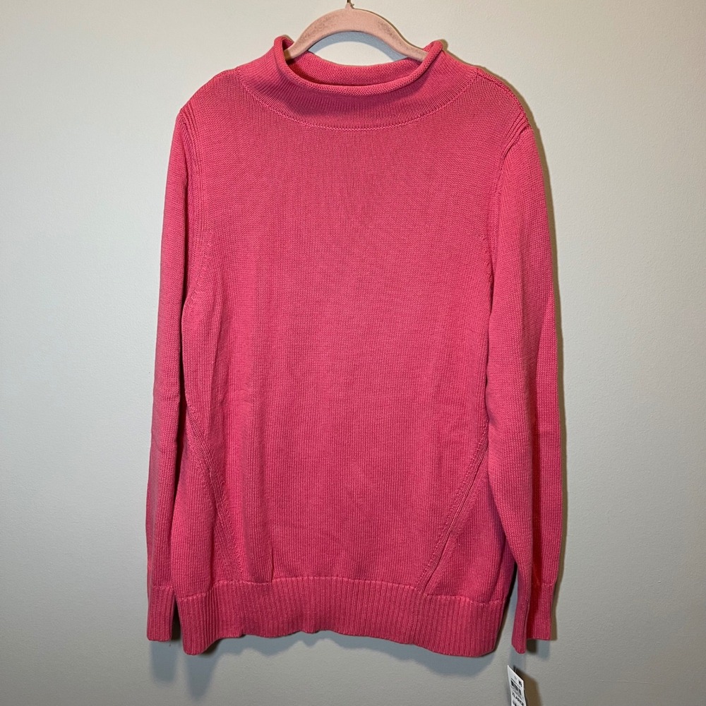 Karen Scott Women's XL Pink Orchid Cotton Roll Neck Jersey Pullover Sweater NWT